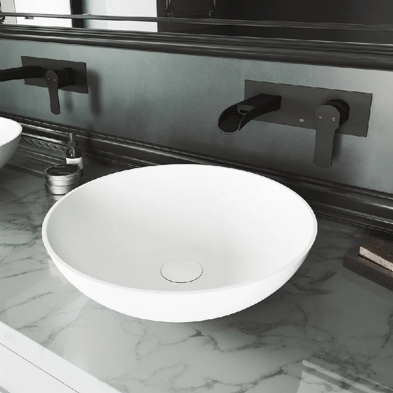 Lotus Matte stone Vessel Bathroom Sink Set With Cornelius Wall Mount Faucet In Matte Black