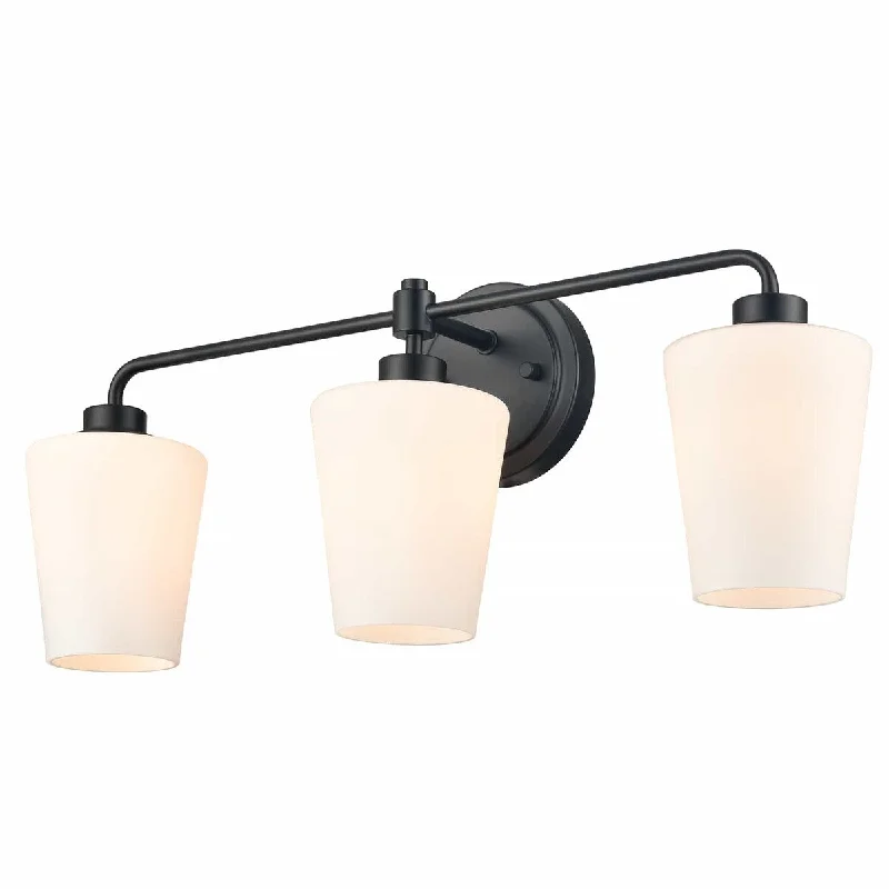 Madrid 3-Light Black Bathroom Vanity Light Fixture with Milk Glass Shade