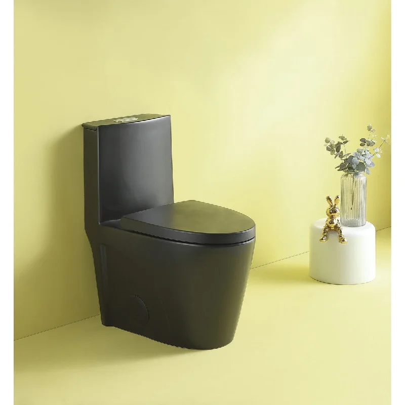 Matte Black 1.1/1.6 GPF Dual Flush One-Piece Elongated Toilet with Soft-Close Seat