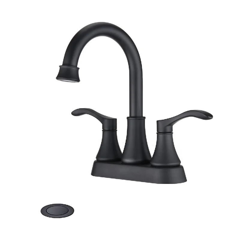 Matte Black 2-Handle Bathroom Sink Faucet with Included Drain Kit - Anti-Scald, High Pressure, Brass Construction