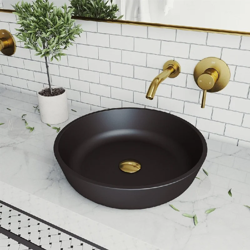 Modus Glass Vessel Bathroom Sink Set With Olus Wall Mount Faucet In Matte Gold