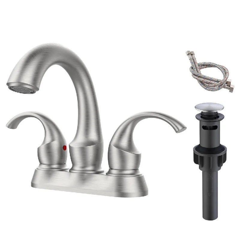 Nickel 2-Handle Bathroom Faucet with Drain and Supply Hoses