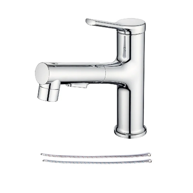 Pull Out Bathroom Lavatory Sink Faucet With Water Supply Line