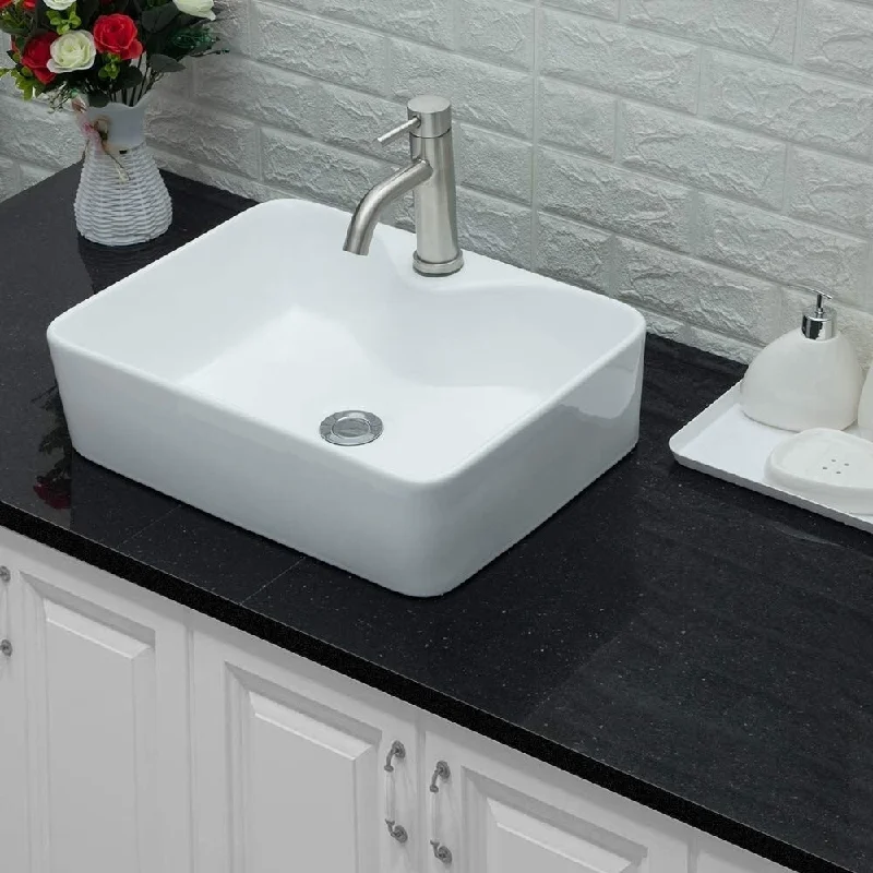 Rectangle Ceramic Bathroom Vessel Sink with Faucet Hole