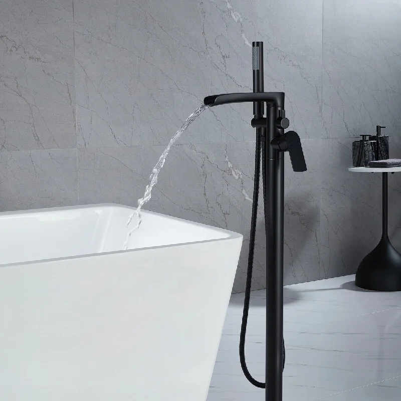 Single Handle Freestanding Tub Faucet with Hand Shower in Matte Black - 6'' x 8''