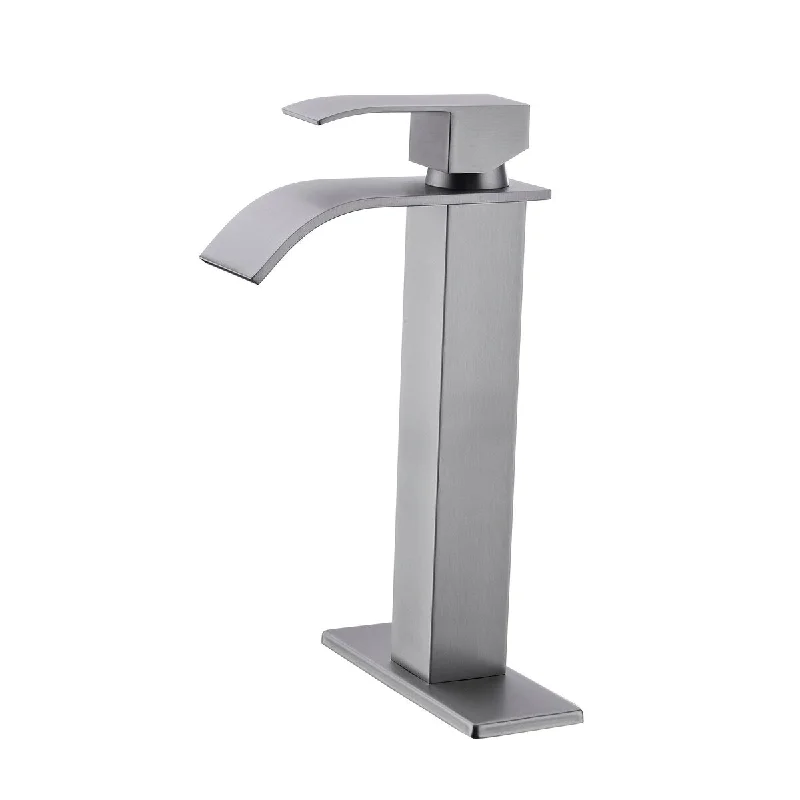 Single Handle Stainless Steel Waterfall Spout Faucet for Bathroom Vanity Sink, Rust-Resistant Finish, Contemporary Design