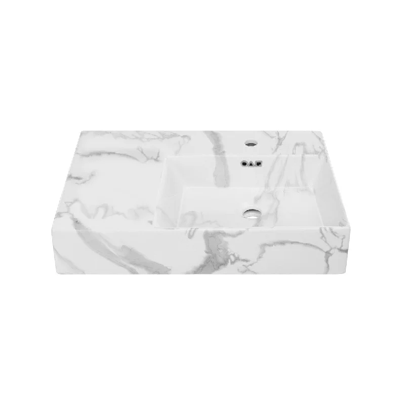 St. Tropez 24" Right Side Faucet Wall-Mount Bathroom Sink In White Marble - 23.625" x 16.125" x 5.75"