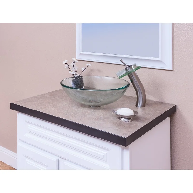 Topia Clear Glass Vessel Sink with Brushed Nickel Faucet Combo Set