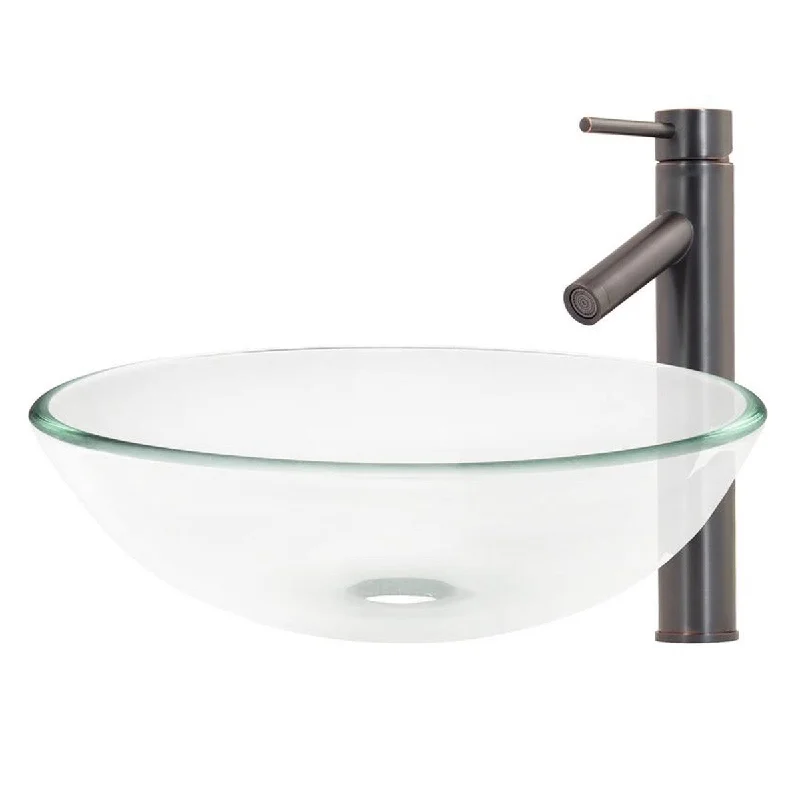 Topia Clear Glass Vessel Sink with Oil Rubbed Bronze Faucet Combo Set