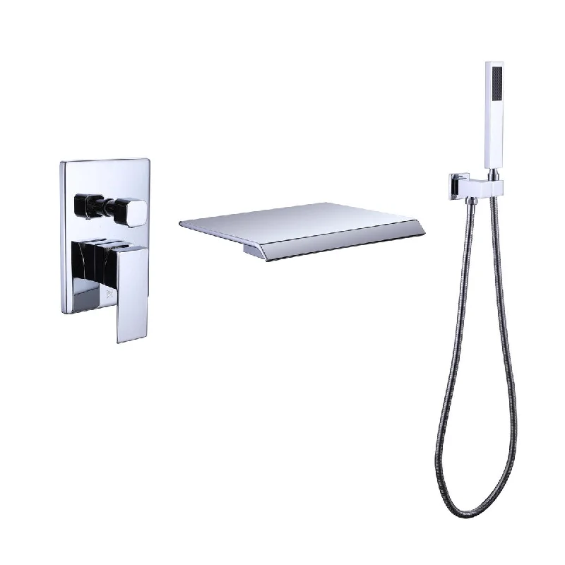 TrustMade Pressure-Balance Waterfall Single Handle Wall Mount Tub Faucet with Hand Shower, Chrome