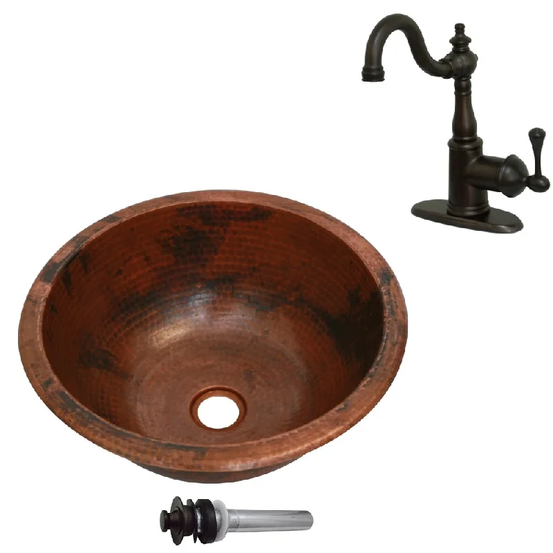 Unikwities 13.5X5 Copper Sink with Centerset Faucet and Drain