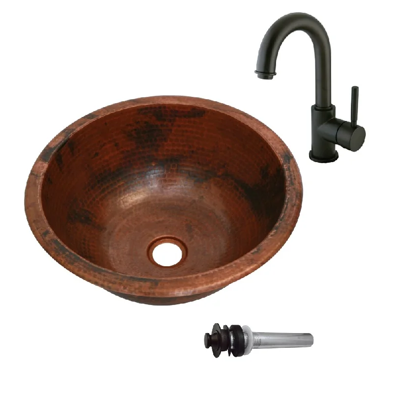 Unikwities 13.5X5 Copper Sink with Centerset Faucet and Drain