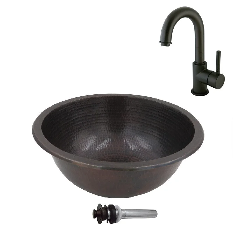 Unikwities 13.5X5 Copper Sink with Centerset Faucet and Drain