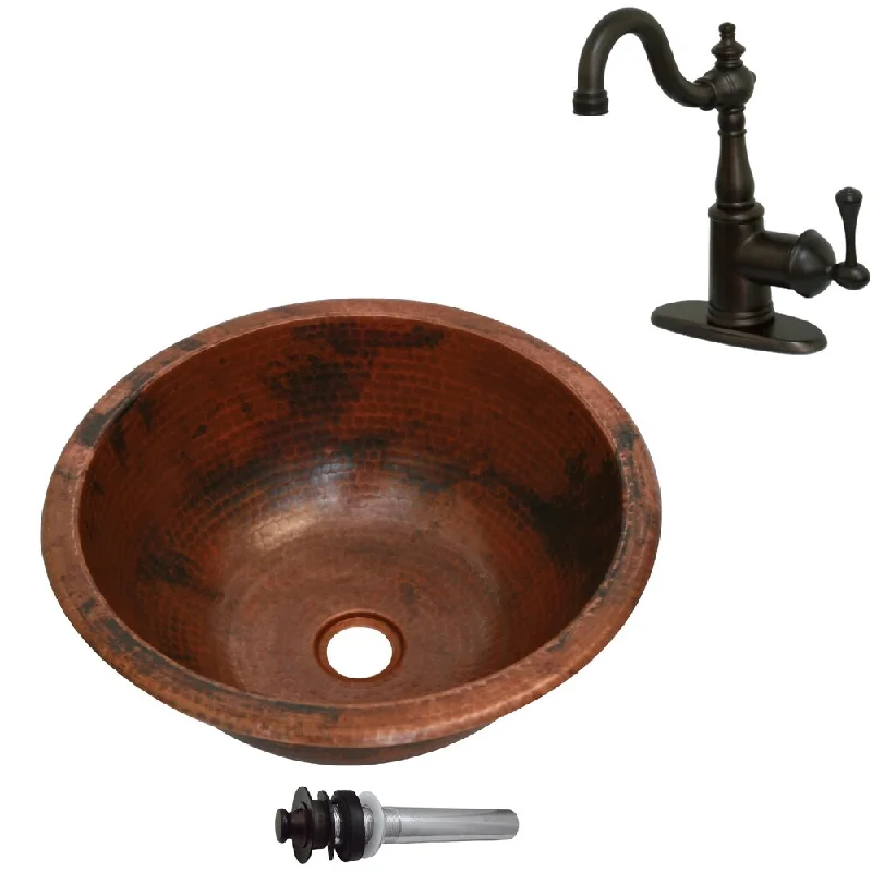 Unikwities 14.5X6.5 Copper Sink with Centerset Faucet and Drain