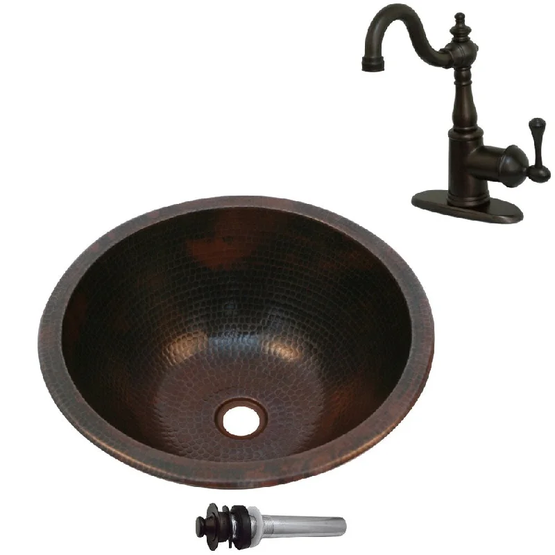 Unikwities 14.5X6.5 Copper Sink with Centerset Faucet and Drain