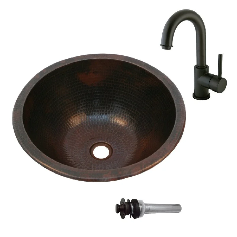 Unikwities 14.5X6.5 Copper Sink with Centerset Faucet and Drain