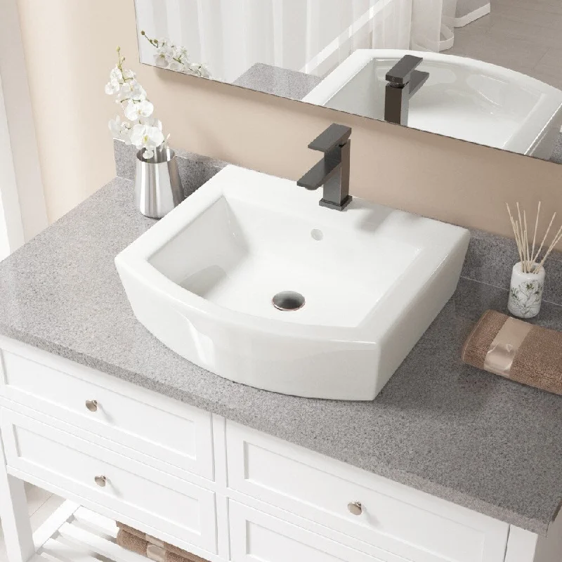 V300 Bisque Porcelain Sink with Antique Bronze Faucet and Popup Drain