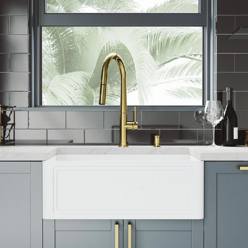 VIGO Crown 27" Matte Stone Kitchen Sink with Faucet in Matte Gold