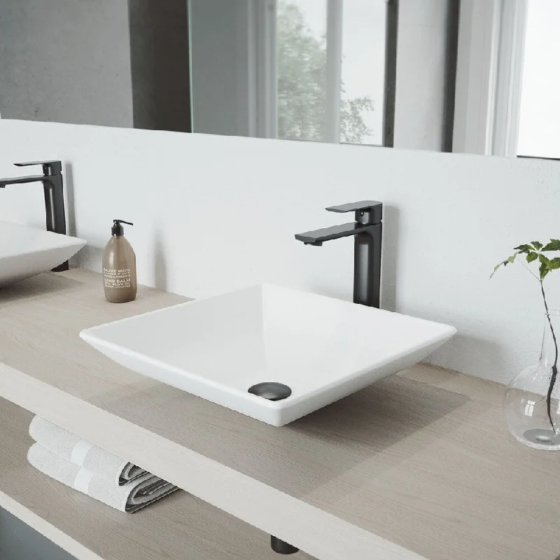 VIGO Marigold Matte Stone Vessel Bathroom Sink with Norfolk Faucet in a Chrome Finish, Pop-Up Drain Included