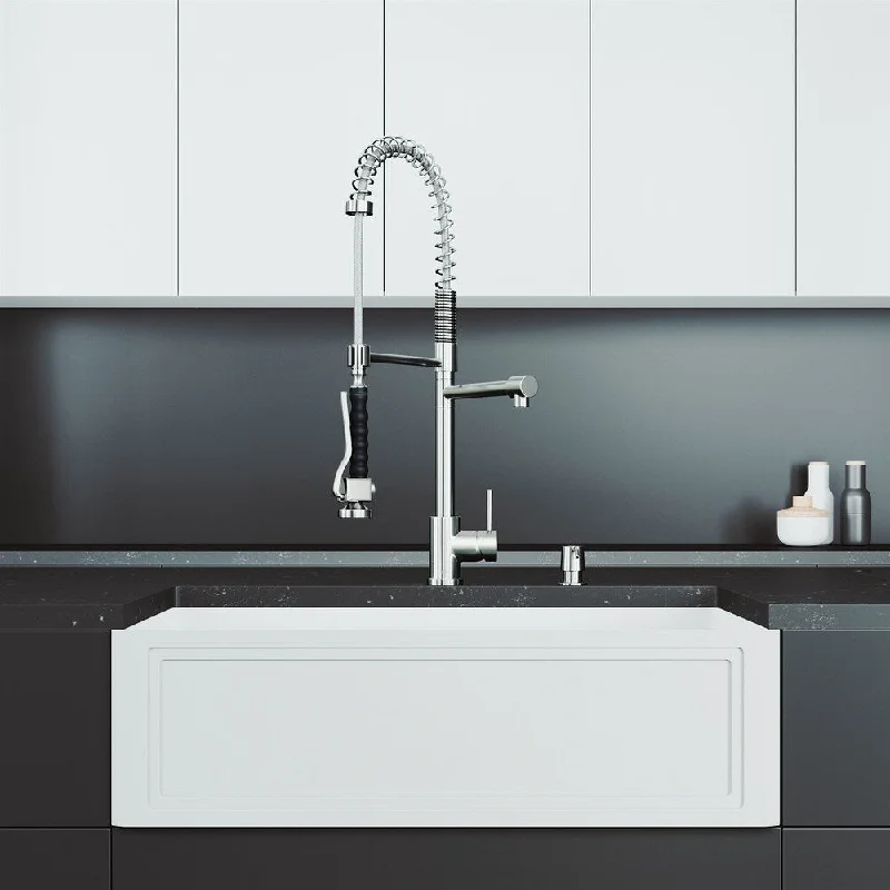 VIGO Matte Stone 33" Matte Stone Kitchen Sink with Faucet in Stainless Steel