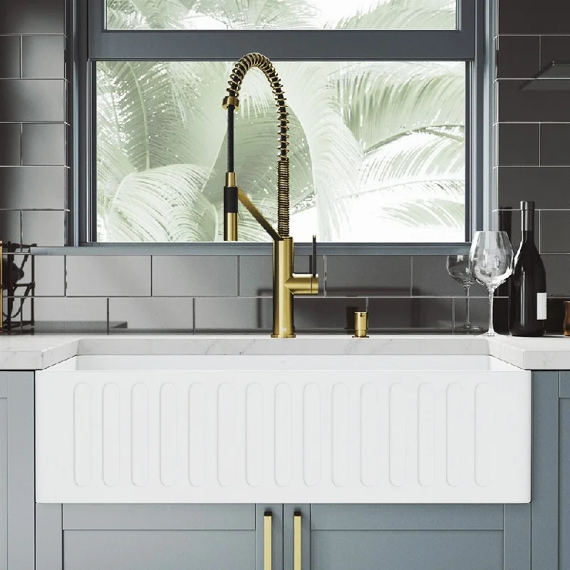 VIGO Matte Stone 36" Matte Stone Kitchen Sink with Faucet in Matte Gold