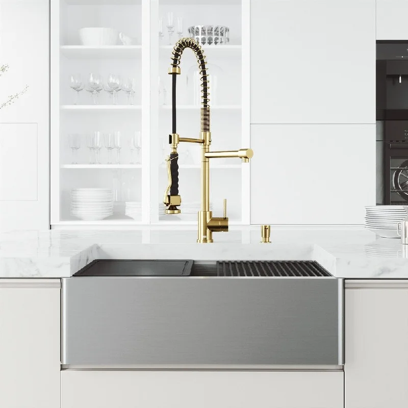 VIGO Oxford 30" Stainless Steel Kitchen Sink with Faucet in Matte Gold