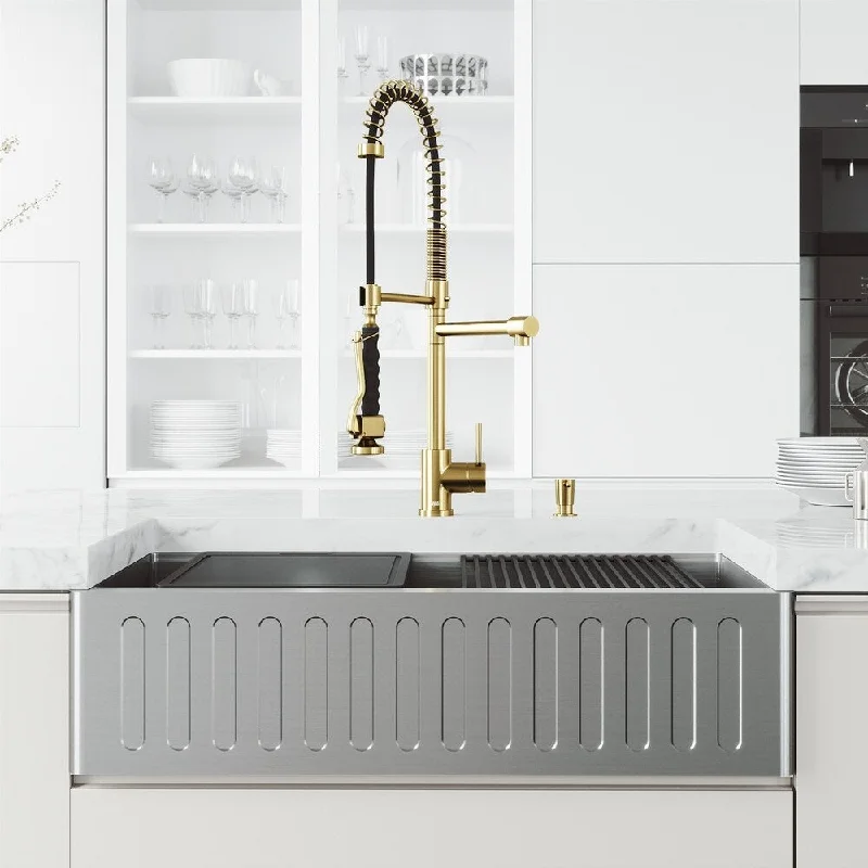 VIGO Oxford 36" Stainless Steel Kitchen Sink with Faucet in Matte Gold