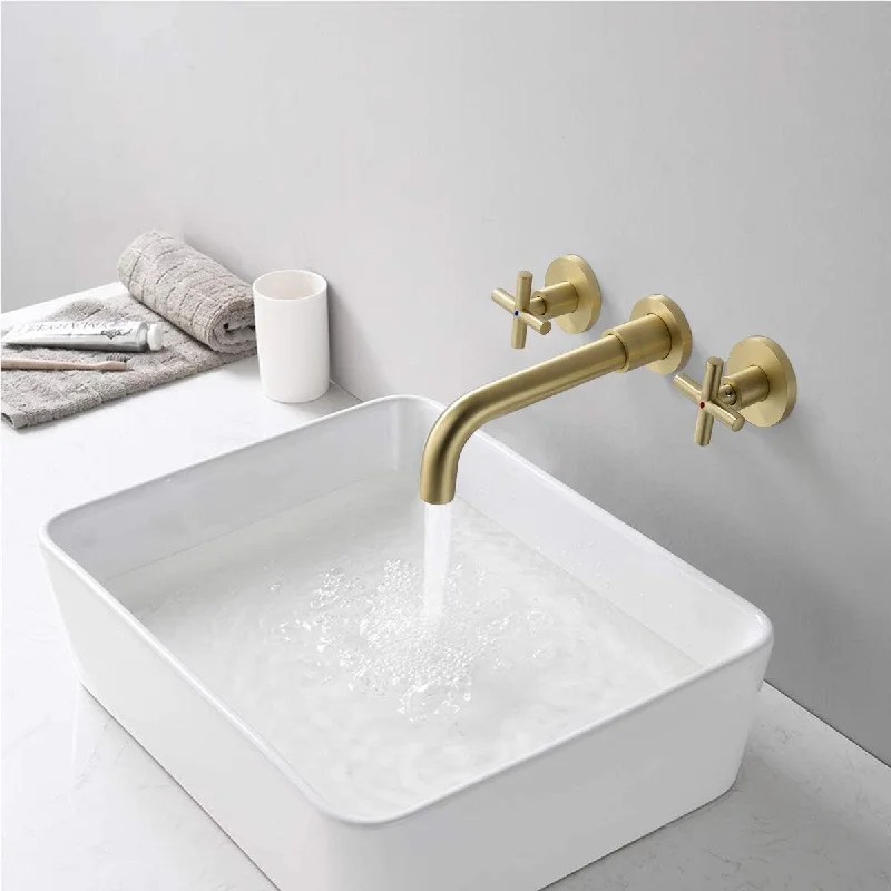 Wall Mount Double Handle Bathroom Sink Faucet with Drain