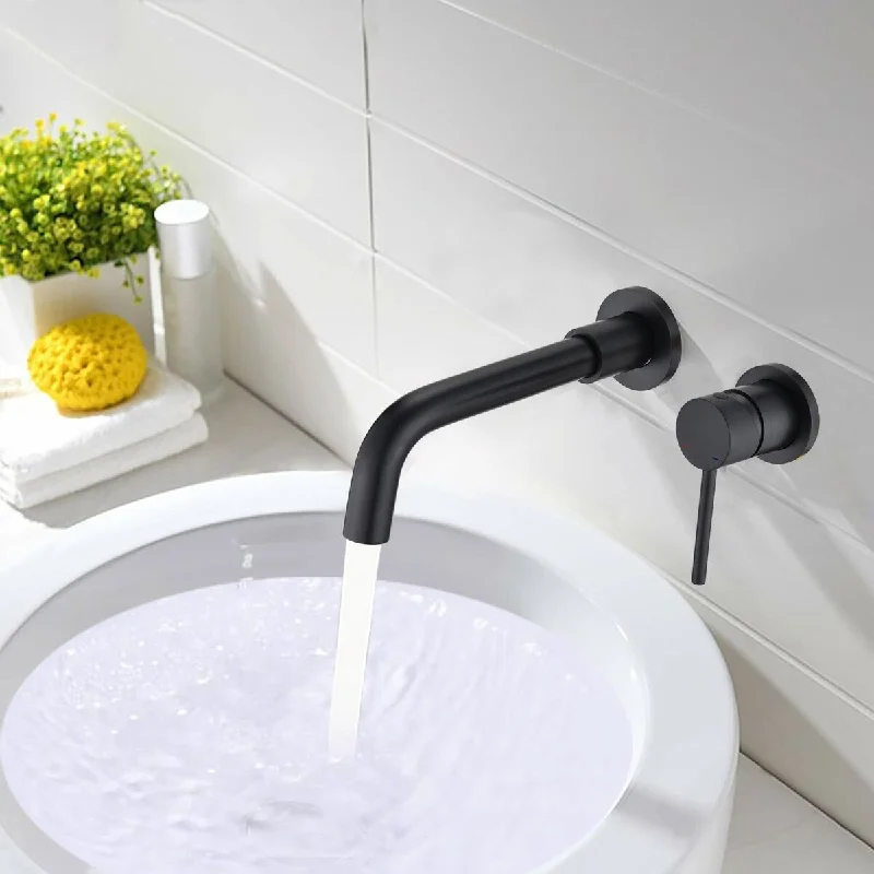 Wall Mount Single Handle Bathroom Sink Faucet with Drain