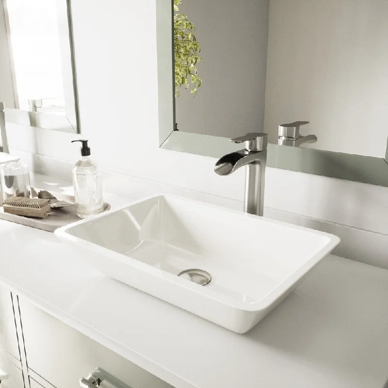 White Phoenix Stone Vessel Bathroom Sink and Niko Vessel Faucet Set