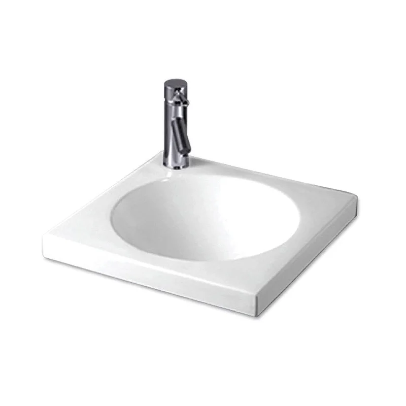 Whitehaus Isabella Collection Square Drop In Basin with an Integrated Round Bowl, Single Faucet Hole and Center Drain - White