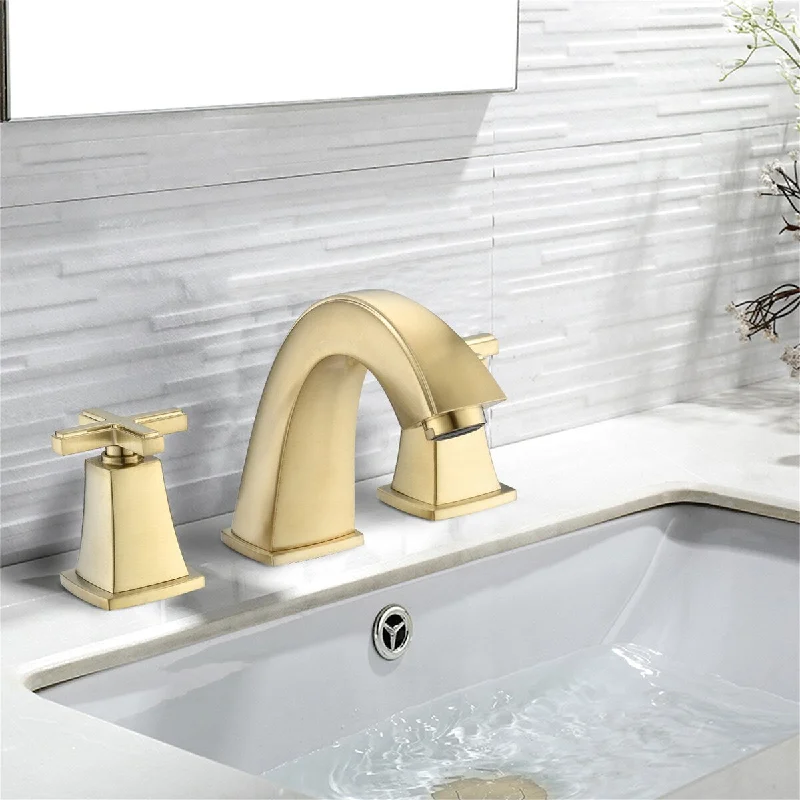 Widespread Bathroom Faucet 2 Handles with Drain Assembly Brushed Gold