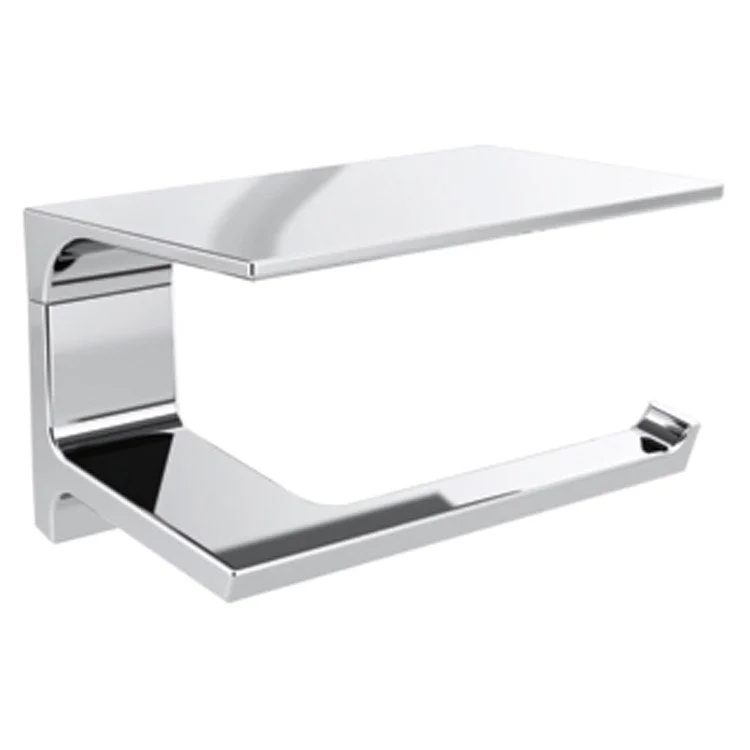 Toilet Paper Holder Pivotal Open with Shelf Chrome Metal 6-15/16 Inch 3-15/16 Inch Wall Mount