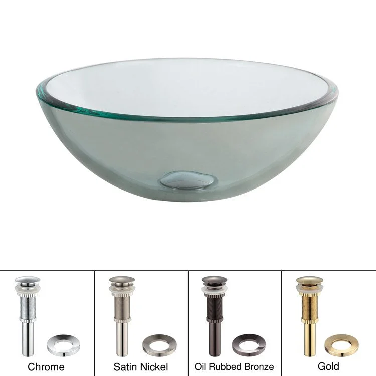 14" Glass Vessel Sink with Pop-Up Drain and Mounting Ring