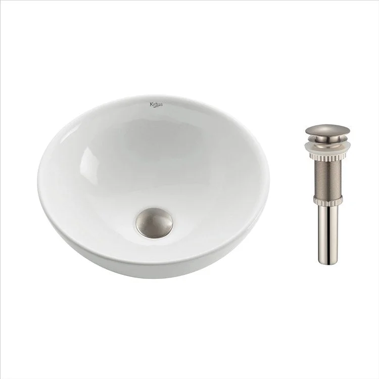 Soft Round Ceramic Bathroom Vessel Sink with Pop-Up Drain