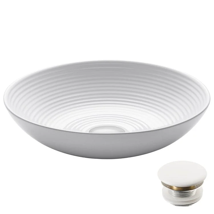 Viva 16.5" D x 4-3/8" H Round White Porcelain Bathroom Vessel Sink with Pop-Up Drain